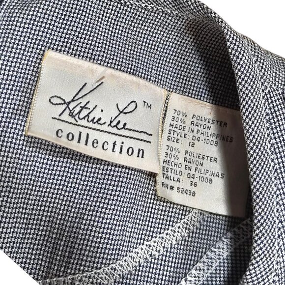 Vintage Gray and White Gingham Floral Lace Buttoned Faux Two Piece Dress Size 12 - Picture 6 of 6